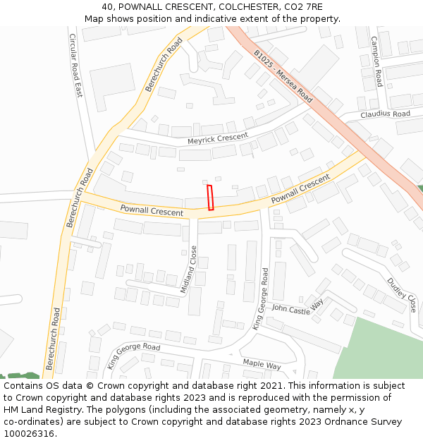 40, POWNALL CRESCENT, COLCHESTER, CO2 7RE: Location map and indicative extent of plot