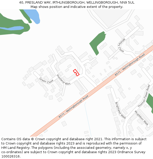 40, PRESLAND WAY, IRTHLINGBOROUGH, WELLINGBOROUGH, NN9 5UL: Location map and indicative extent of plot