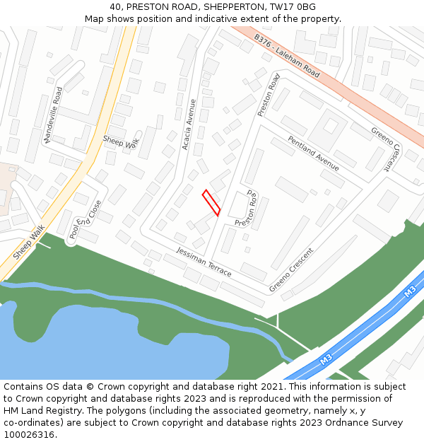 40, PRESTON ROAD, SHEPPERTON, TW17 0BG: Location map and indicative extent of plot