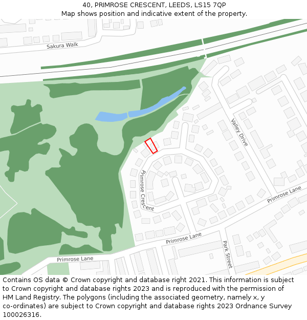 40, PRIMROSE CRESCENT, LEEDS, LS15 7QP: Location map and indicative extent of plot