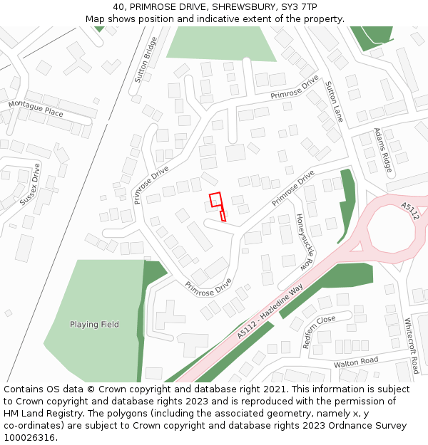 40, PRIMROSE DRIVE, SHREWSBURY, SY3 7TP: Location map and indicative extent of plot