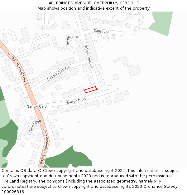 40, PRINCES AVENUE, CAERPHILLY, CF83 1HS: Location map and indicative extent of plot