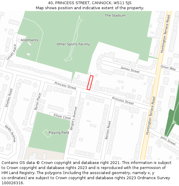 40, PRINCESS STREET, CANNOCK, WS11 5JS: Location map and indicative extent of plot