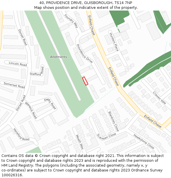 40, PROVIDENCE DRIVE, GUISBOROUGH, TS14 7NP: Location map and indicative extent of plot