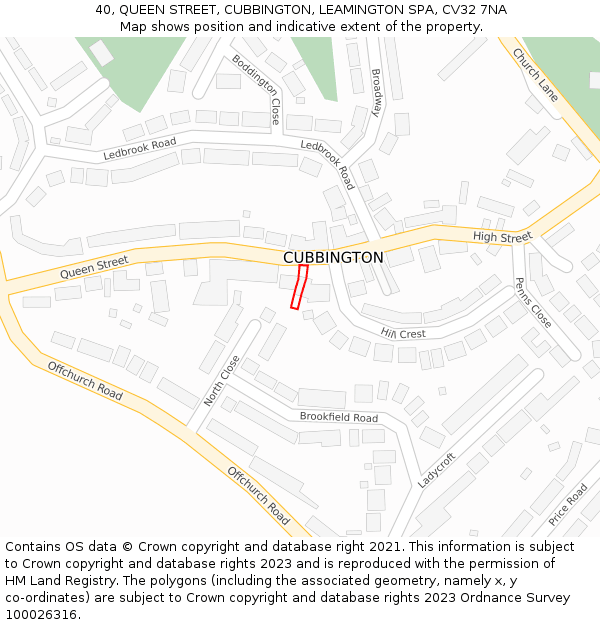 40, QUEEN STREET, CUBBINGTON, LEAMINGTON SPA, CV32 7NA: Location map and indicative extent of plot