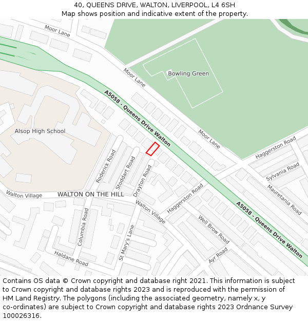 40, QUEENS DRIVE, WALTON, LIVERPOOL, L4 6SH: Location map and indicative extent of plot