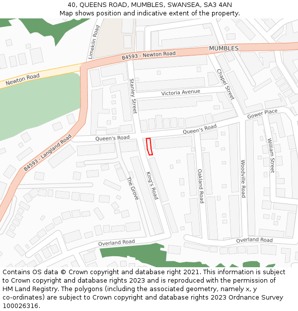 40, QUEENS ROAD, MUMBLES, SWANSEA, SA3 4AN: Location map and indicative extent of plot