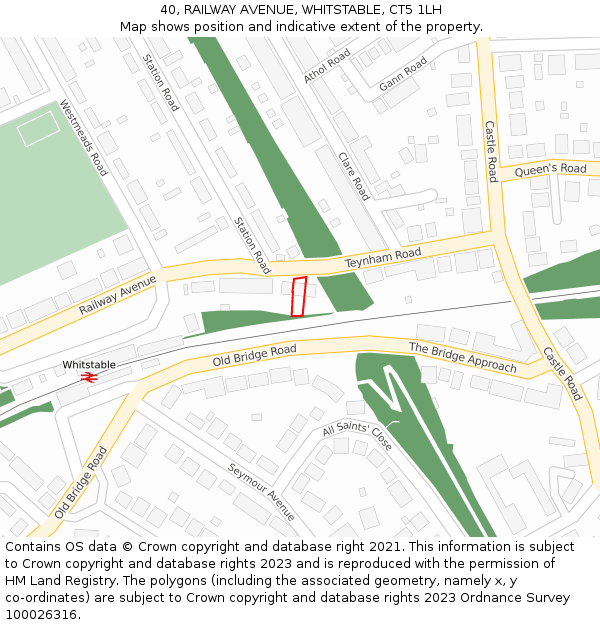 40, RAILWAY AVENUE, WHITSTABLE, CT5 1LH: Location map and indicative extent of plot