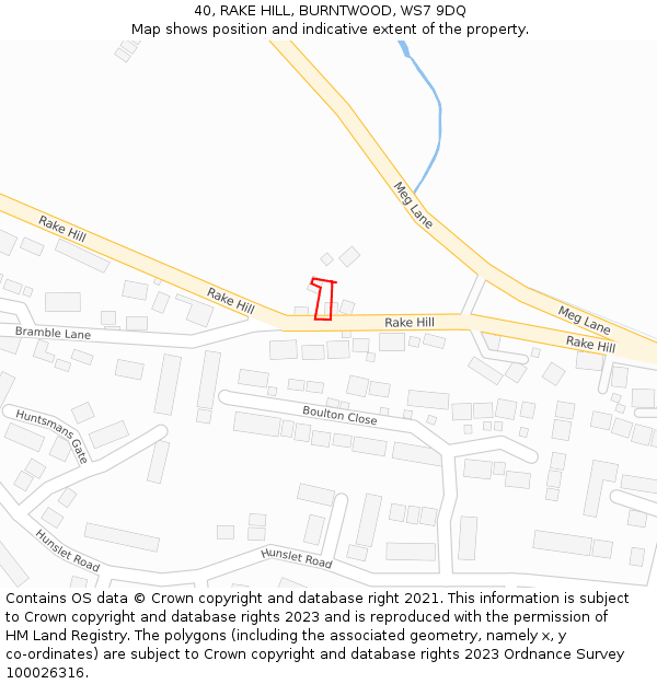 40, RAKE HILL, BURNTWOOD, WS7 9DQ: Location map and indicative extent of plot