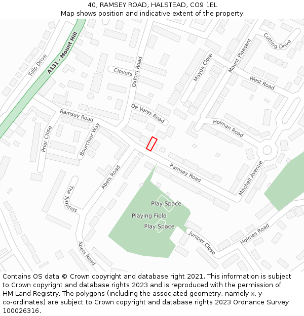 40, RAMSEY ROAD, HALSTEAD, CO9 1EL: Location map and indicative extent of plot