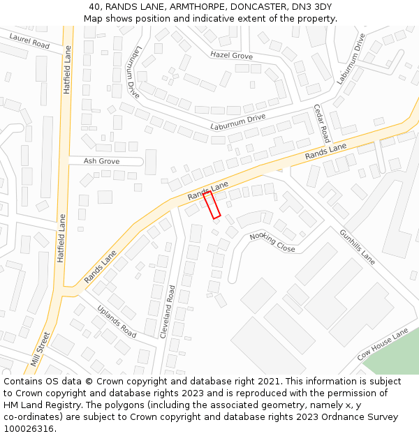 40, RANDS LANE, ARMTHORPE, DONCASTER, DN3 3DY: Location map and indicative extent of plot
