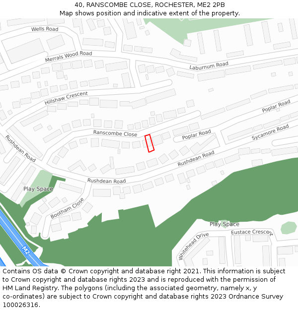 40, RANSCOMBE CLOSE, ROCHESTER, ME2 2PB: Location map and indicative extent of plot