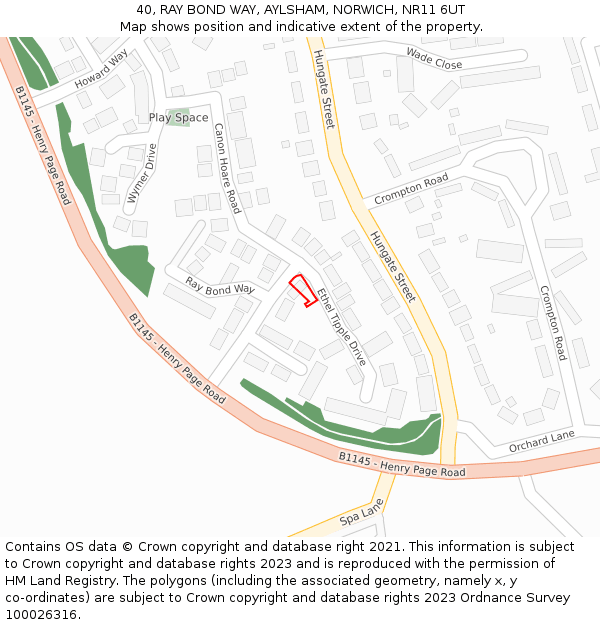 40, RAY BOND WAY, AYLSHAM, NORWICH, NR11 6UT: Location map and indicative extent of plot