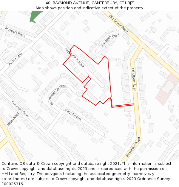 40, RAYMOND AVENUE, CANTERBURY, CT1 3JZ: Location map and indicative extent of plot