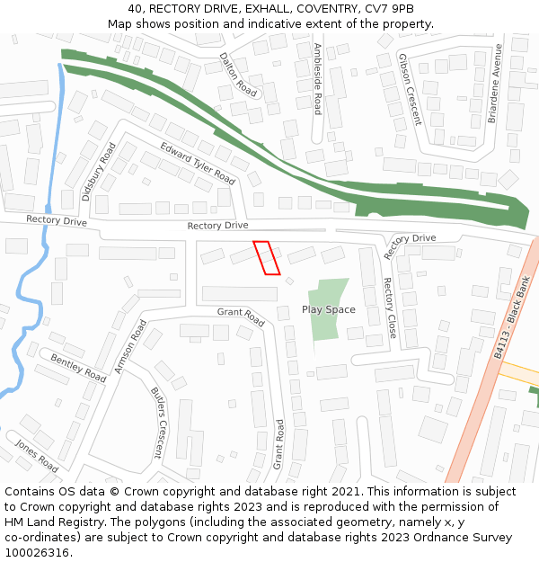 40, RECTORY DRIVE, EXHALL, COVENTRY, CV7 9PB: Location map and indicative extent of plot