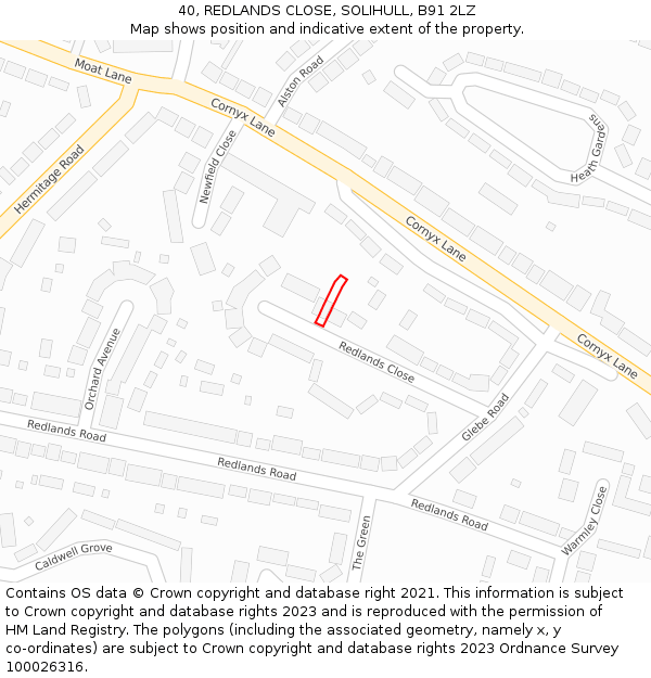 40, REDLANDS CLOSE, SOLIHULL, B91 2LZ: Location map and indicative extent of plot