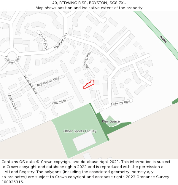 40, REDWING RISE, ROYSTON, SG8 7XU: Location map and indicative extent of plot