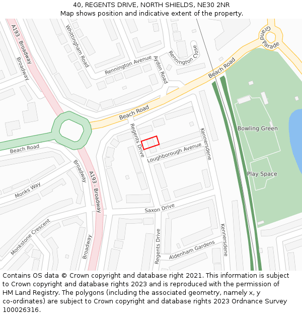 40, REGENTS DRIVE, NORTH SHIELDS, NE30 2NR: Location map and indicative extent of plot