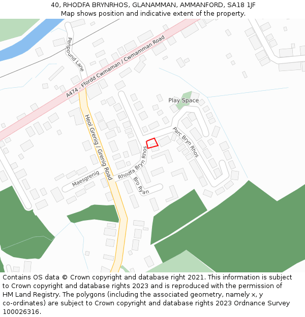 40, RHODFA BRYNRHOS, GLANAMMAN, AMMANFORD, SA18 1JF: Location map and indicative extent of plot