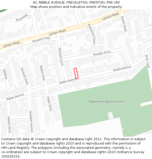 40, RIBBLE AVENUE, FRECKLETON, PRESTON, PR4 1RX: Location map and indicative extent of plot