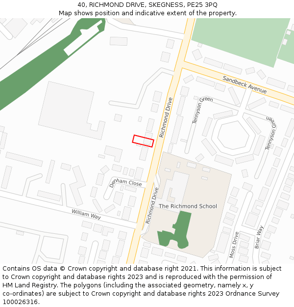 40, RICHMOND DRIVE, SKEGNESS, PE25 3PQ: Location map and indicative extent of plot