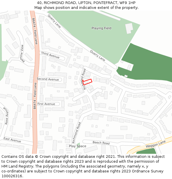 40, RICHMOND ROAD, UPTON, PONTEFRACT, WF9 1HP: Location map and indicative extent of plot