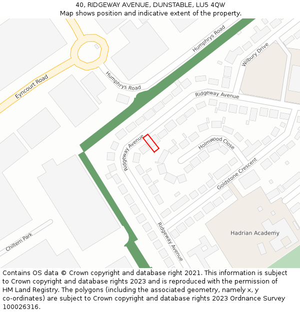 40, RIDGEWAY AVENUE, DUNSTABLE, LU5 4QW: Location map and indicative extent of plot