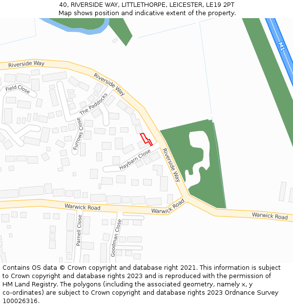 40, RIVERSIDE WAY, LITTLETHORPE, LEICESTER, LE19 2PT: Location map and indicative extent of plot