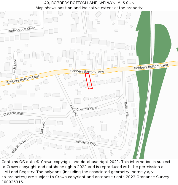 40, ROBBERY BOTTOM LANE, WELWYN, AL6 0UN: Location map and indicative extent of plot