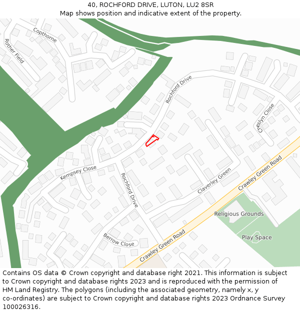 40, ROCHFORD DRIVE, LUTON, LU2 8SR: Location map and indicative extent of plot