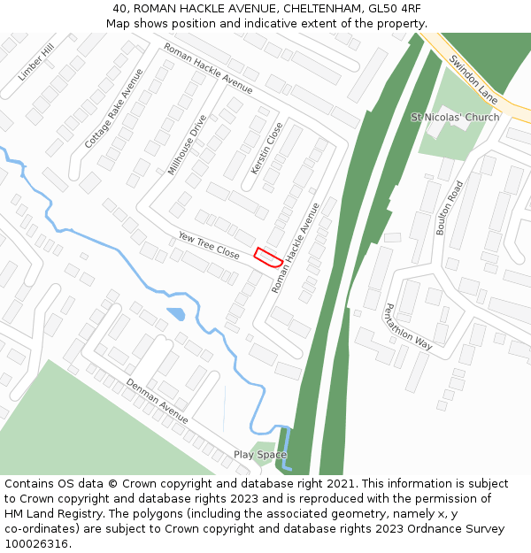 40, ROMAN HACKLE AVENUE, CHELTENHAM, GL50 4RF: Location map and indicative extent of plot