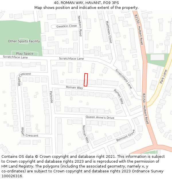 40, ROMAN WAY, HAVANT, PO9 3PS: Location map and indicative extent of plot