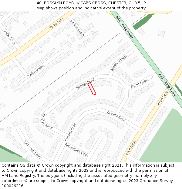 40, ROSSLYN ROAD, VICARS CROSS, CHESTER, CH3 5HP: Location map and indicative extent of plot