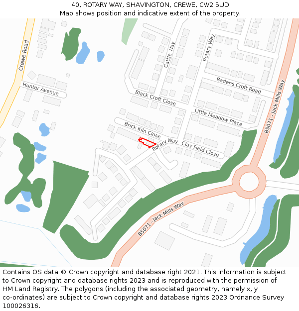 40, ROTARY WAY, SHAVINGTON, CREWE, CW2 5UD: Location map and indicative extent of plot