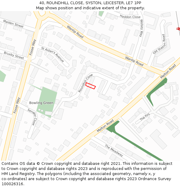 40, ROUNDHILL CLOSE, SYSTON, LEICESTER, LE7 1PP: Location map and indicative extent of plot