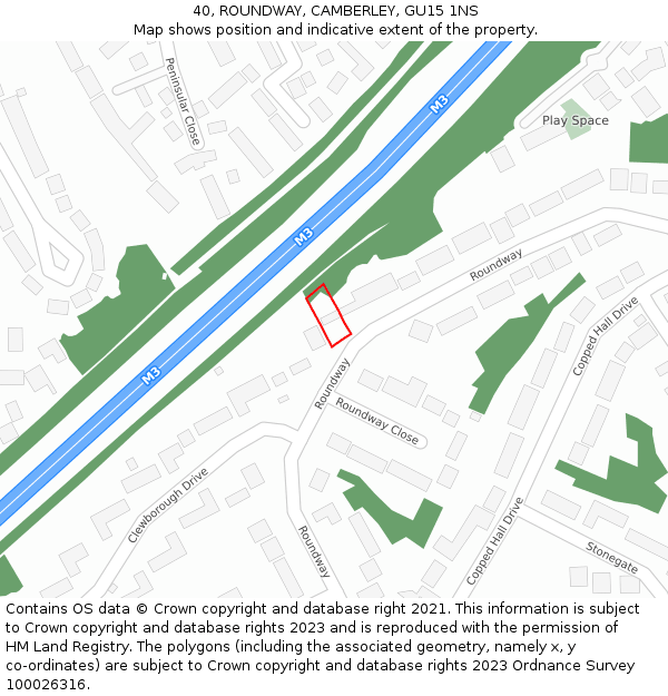 40, ROUNDWAY, CAMBERLEY, GU15 1NS: Location map and indicative extent of plot