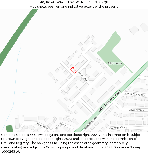 40, ROYAL WAY, STOKE-ON-TRENT, ST2 7QB: Location map and indicative extent of plot