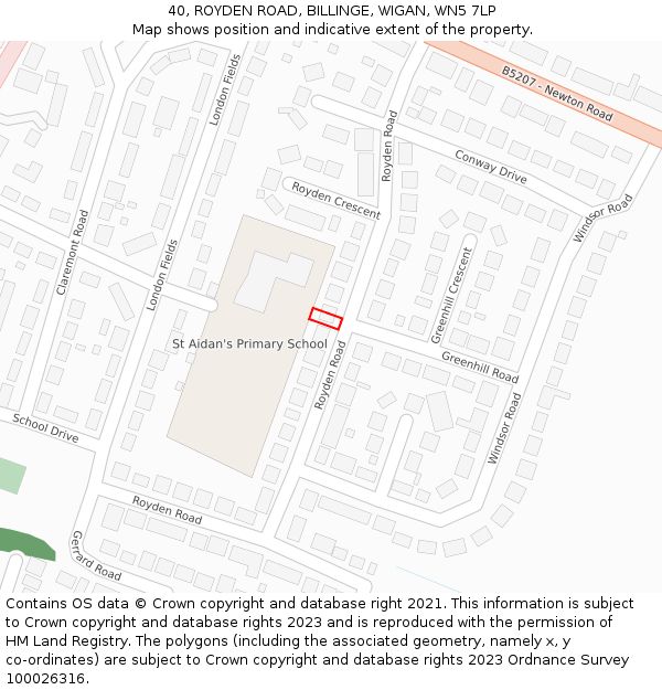 40, ROYDEN ROAD, BILLINGE, WIGAN, WN5 7LP: Location map and indicative extent of plot