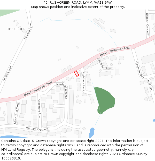 40, RUSHGREEN ROAD, LYMM, WA13 9PW: Location map and indicative extent of plot