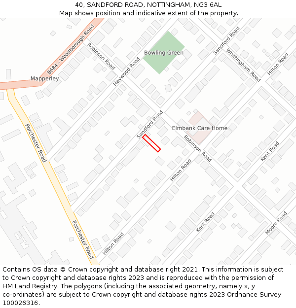 40, SANDFORD ROAD, NOTTINGHAM, NG3 6AL: Location map and indicative extent of plot