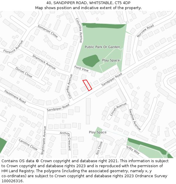 40, SANDPIPER ROAD, WHITSTABLE, CT5 4DP: Location map and indicative extent of plot