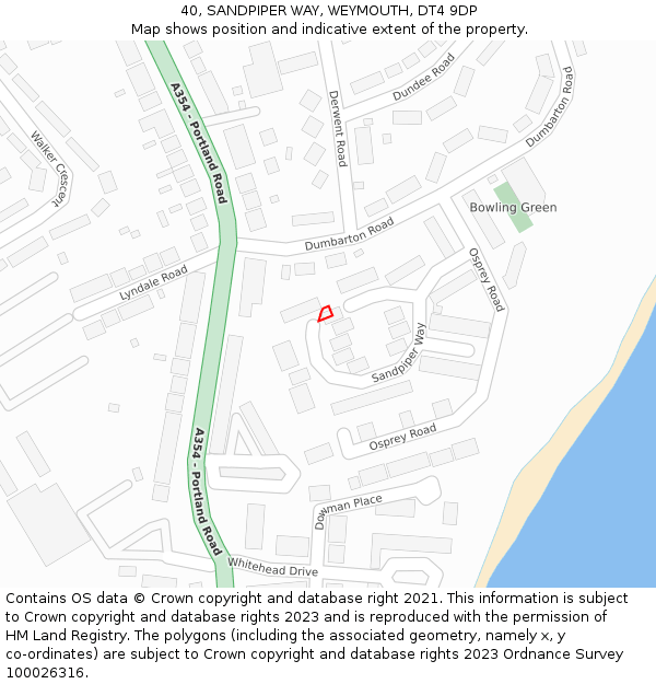 40, SANDPIPER WAY, WEYMOUTH, DT4 9DP: Location map and indicative extent of plot