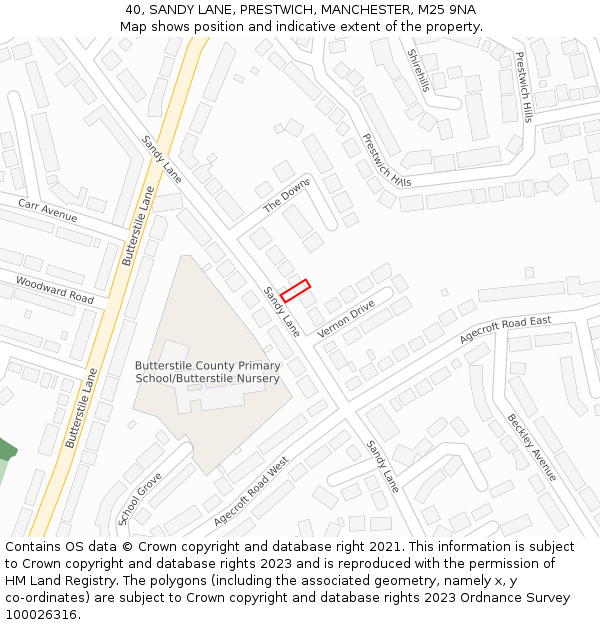 40, SANDY LANE, PRESTWICH, MANCHESTER, M25 9NA: Location map and indicative extent of plot