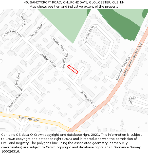 40, SANDYCROFT ROAD, CHURCHDOWN, GLOUCESTER, GL3 1JH: Location map and indicative extent of plot