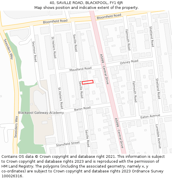 40, SAVILLE ROAD, BLACKPOOL, FY1 6JR: Location map and indicative extent of plot