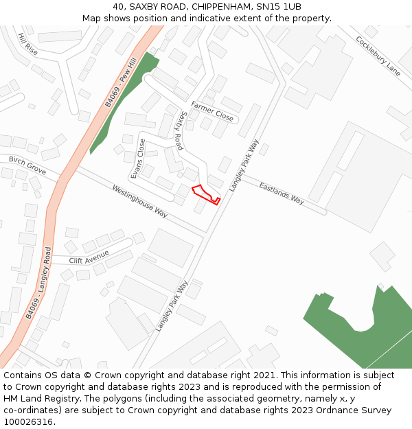 40, SAXBY ROAD, CHIPPENHAM, SN15 1UB: Location map and indicative extent of plot