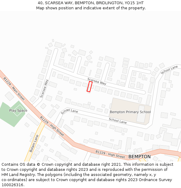 40, SCARSEA WAY, BEMPTON, BRIDLINGTON, YO15 1HT: Location map and indicative extent of plot