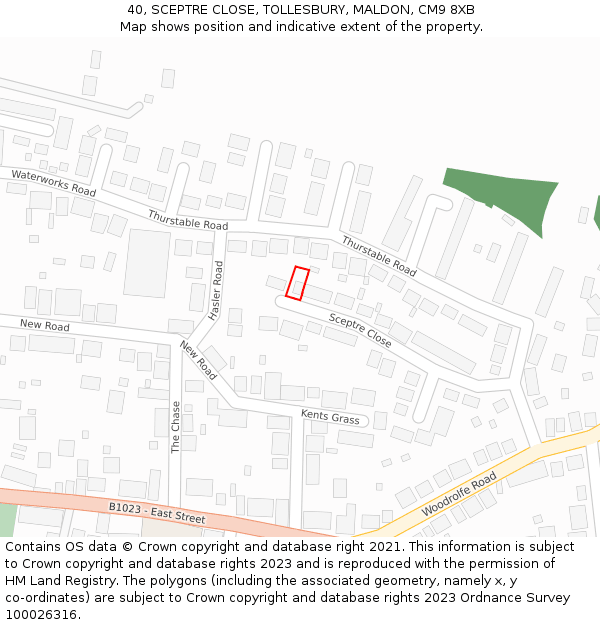 40, SCEPTRE CLOSE, TOLLESBURY, MALDON, CM9 8XB: Location map and indicative extent of plot