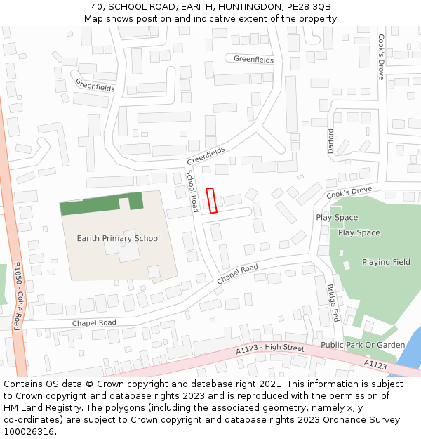 40, SCHOOL ROAD, EARITH, HUNTINGDON, PE28 3QB: Location map and indicative extent of plot