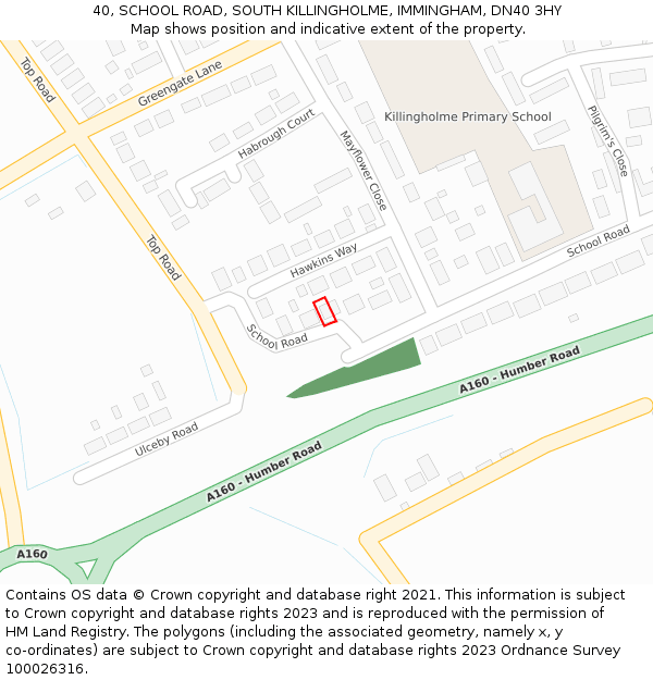 40, SCHOOL ROAD, SOUTH KILLINGHOLME, IMMINGHAM, DN40 3HY: Location map and indicative extent of plot